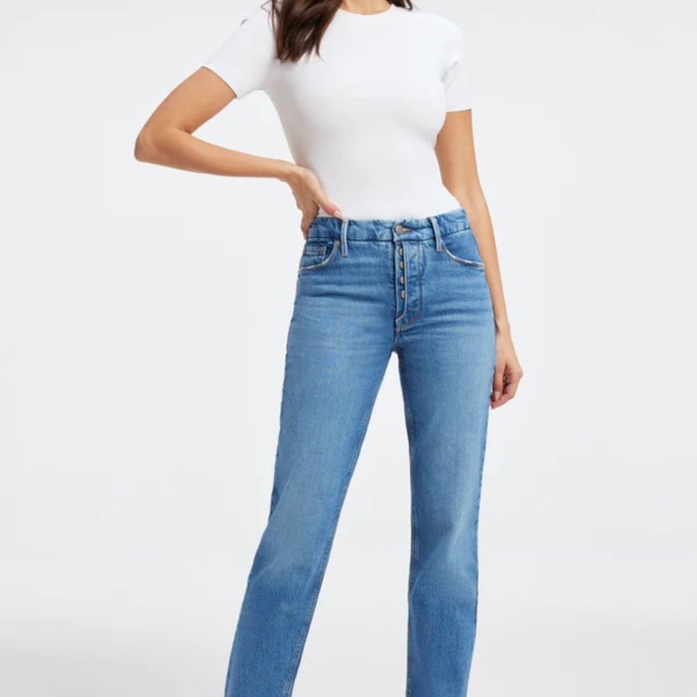 NWT Good American Icon Straight Jeans, Indigo Blue!